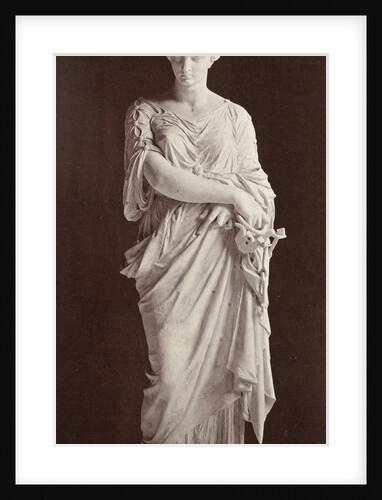 Marble statue of a woman in a robe with arms crossed by Louis-Emile Durandelle
