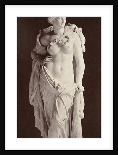 Marble statue of a woman with bare breasts and in her hand a baton by Louis-Emile Durandelle