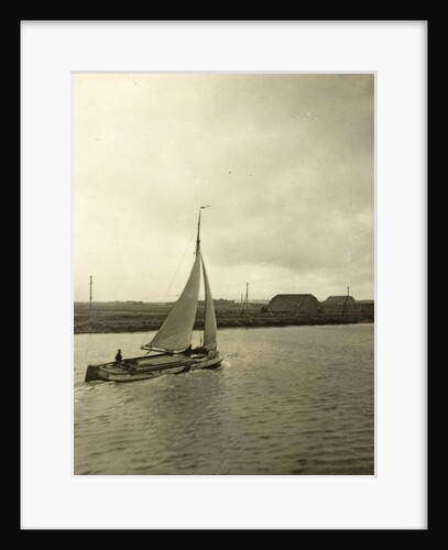 Sight on a river or canal, Netherlands, with a sailing ship by Anonymous