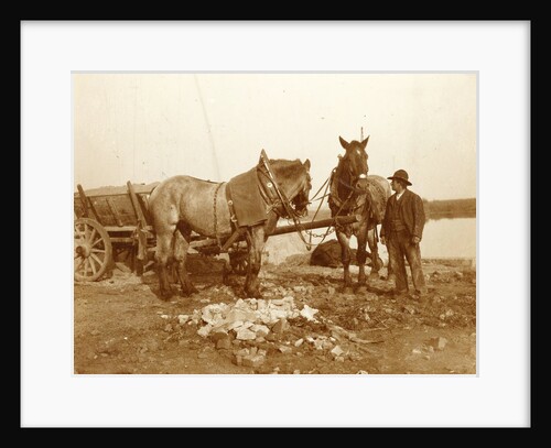 Two horses, a cart and a man in a trench by Anonymous