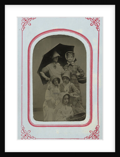Group portrait of five women and girls, dressed as fruit pickers by F.H. Smith