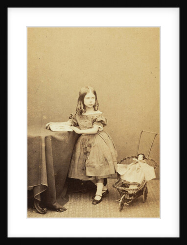 Portrait of a girl (Mabel Boscowen) with doll carriage by Hennah & Kent