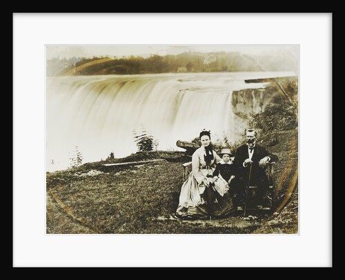Group portrait of a man, woman and boy with Niagara Falls in the background by Edward Davis