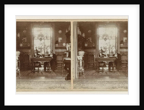 Interior of the family Deschampelaere (Ghent, Belgium) with four people and a stereo viewer, Belgium by Oswald De Schamphelaere