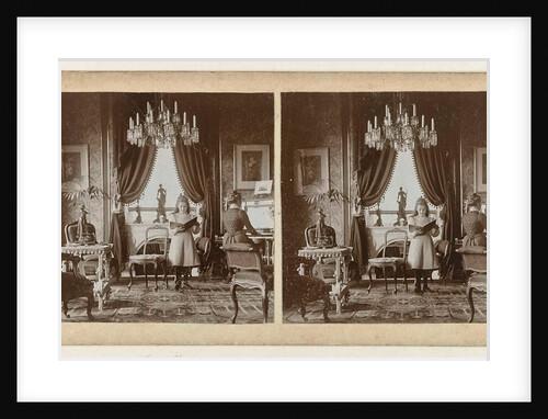 Interior of the family De Schampelaere, Ghent, Belgium, with a woman playing the piano and a girl by Oswald De Schampelaere