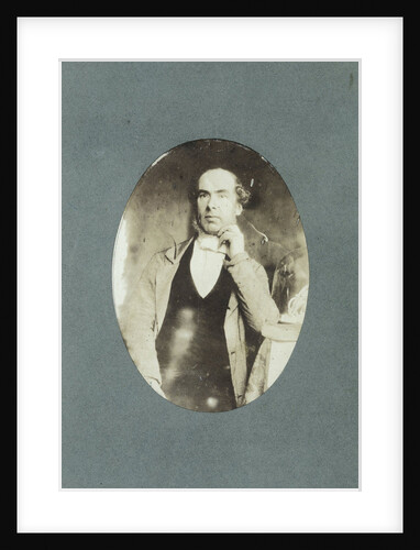 Self Portrait, leaning on table, with the statuette Ariadne auf dem Panther ' by Eduard Isaac Asser