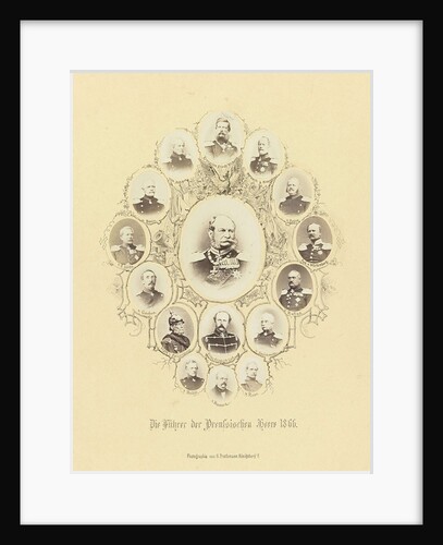 Portrait of King Wilhelm I of Prussia, surrounded by smaller portraits of Bismarck and his generals by H. Prothmann