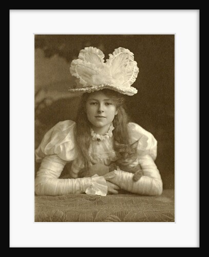 Portrait of a girl with hat and cat by Walter Barnett