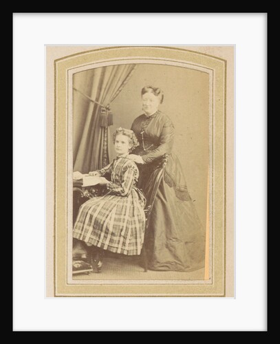 Portrait of a girl in a dress with tartan and a woman in a dress at a table with books by Anonymous