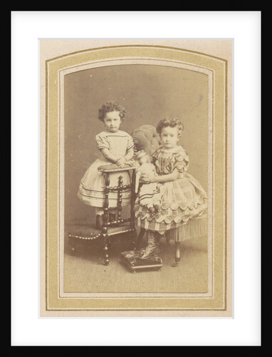 Portrait of two girls in dresses with a doll by Albert Greiner