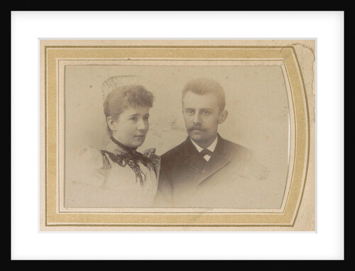 Portrait of a woman with a decorated dress and a man with a mustache and a tie by Anonymous