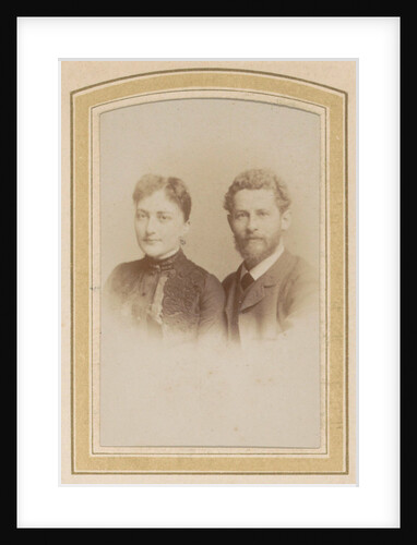 Portrait of a woman with a decorated dress and a man with curly hair, a beard and a tie, called Uncle Homer by Jan Goedeljee