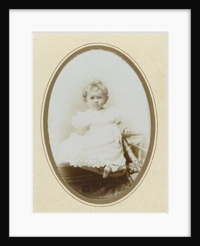 Portrait kindergarten crochet dress sitting on rustic fence by Th.F. v.d. Pol