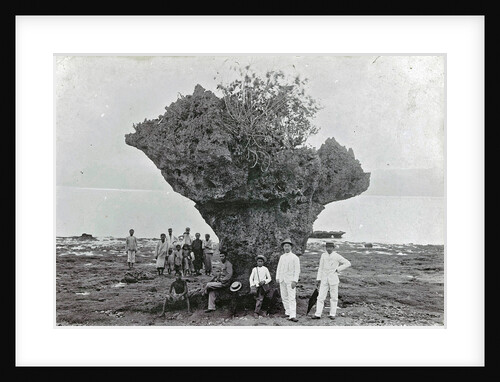 Group of people at rock formation Stone Hat (Batu Tjepeh) in Ambon, Indonesia by Anonymous