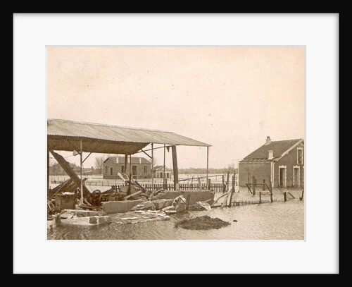 Ruined barn and house in a flooded suburb of Paris France by Anonymous