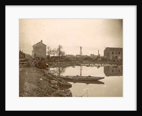 Boat and houses in a flooded suburb of Paris, France by Anonymous