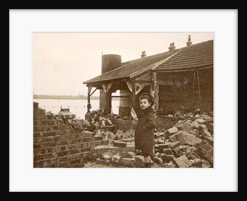 Child at a destroyed building in a flooded suburb of Paris by Anonymous