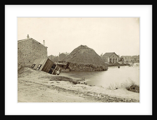 Collapsed haystack and ruined barns and houses in a flooded suburb of Paris by France