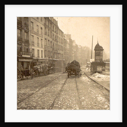 Wood and vessel laden handcarts in a street during the flooding of Paris by France