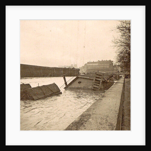 Sunken boat on the Seine River during the flood of Paris, France by Anonymous