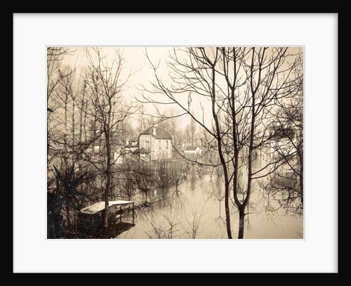 house flooded suburb of Paris seen through bare trees, France by Anonymous
