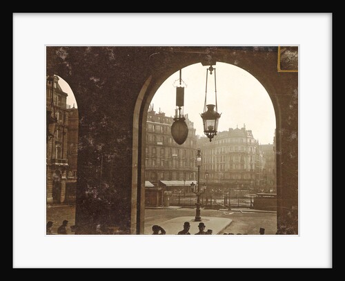 People under an arcade in a square during the flooding of Paris by France