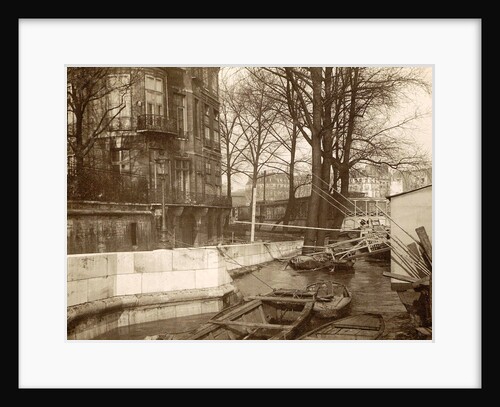 Boats along a quay during the flooding of Paris by France