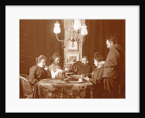 Men and women playing a board game in a living room by Anonymous
