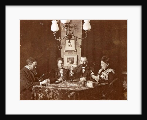 Men and women playing a board game in a living room by Anonymous