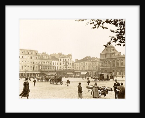 Rogier Brussels: buildings, passersby, horse carriages and a mussel woman by Anonymous