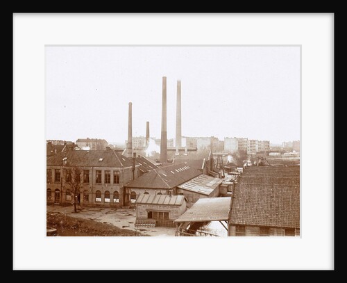 Exterior of factory buildings with chimneys by Anonymous
