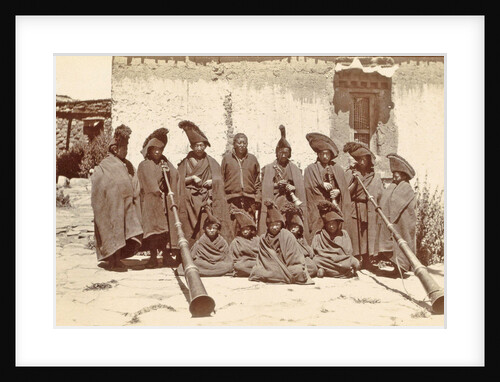 Group of Tibetan clergy (llamas) with wind instruments (dunchen), D.T. Dalton, 1903 - 1906 by D.T. Dalton