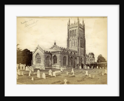 Exterior of the Church of St. Andrew with a graveyard before in Mells by Anonymous