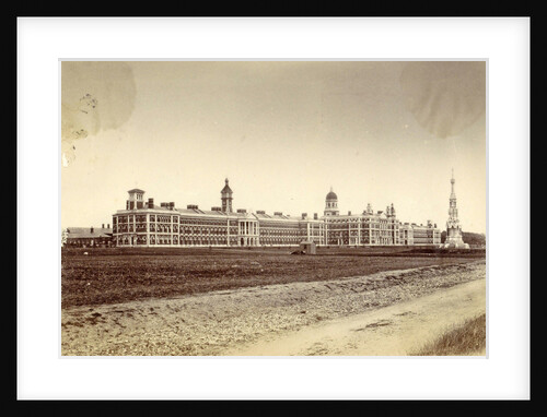 facade and towers of Netley Hospital with right the memorial for the Crimean War by Anonymous