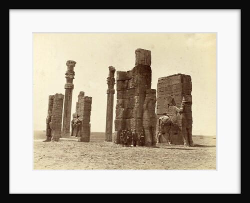 Group of men posing at the Gate of all Nations (Gate of Xerxes) at Persepolis Iran by Antoine Sevruguin