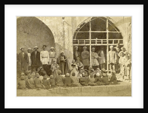 Reading students and adults in the courtyard of a school in Persia, Iran by Antoine Sevruguin