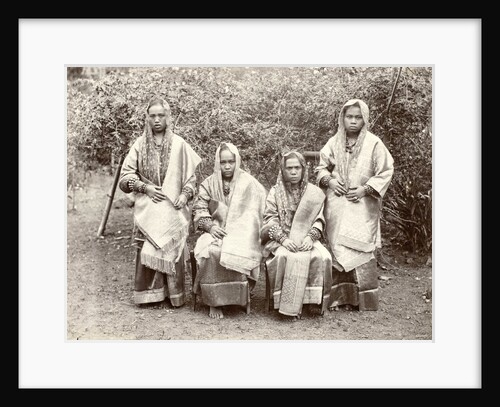 Group portrait of four Minangkabau women in rich costume from the Padang Countries, Indonesia by Christiaan Benjamin Nieuwenhuis