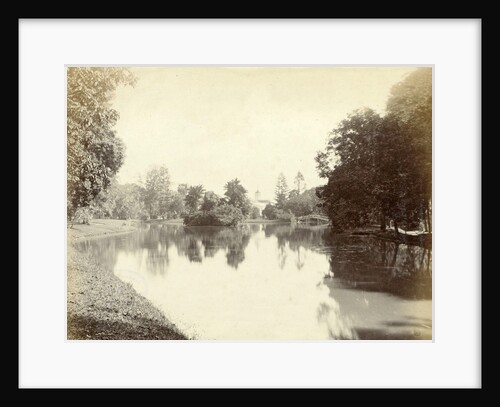 Water in the Dutch East Indies at the end with a bridge and a church tower by Anonymous