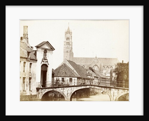 View of a gate, a bridge and a church in Bruges, Belgium by Victor Daveluy