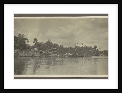 Bank of a village with derricks and buildings seen from the water by Anonymous