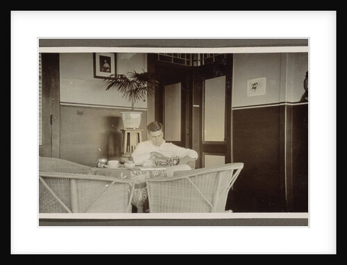 Tea Drinking man with a biscuit tin in hand by Anonymous