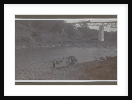 River with a bridge, a herdsman and drinking cattle by Anonymous