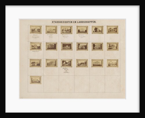 Album Leaf with names and images of buildings in cities by Anonymous