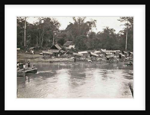 Sumatra indonesia ferry across river with bullock carts ashore by Anonymous