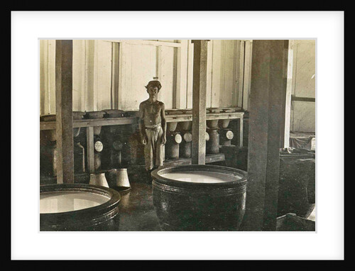 Sumatra, drums and native rubber factory by Anonymous