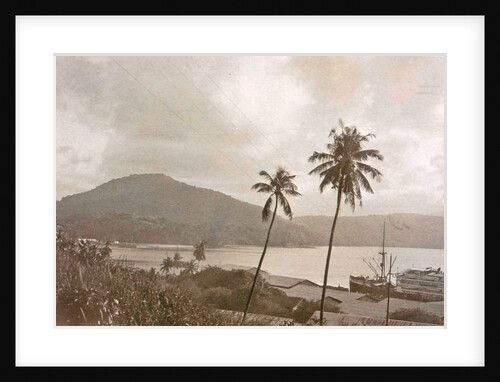 Sabang lake with mountains from roofs, with ship, Indonesia by Anonymous