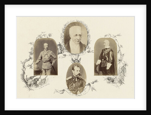 Portrait of Sir Garnet Wolsleley in uniform surrounded by drawings of elephants and tendrils by Anonymous