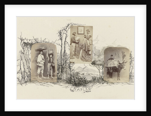 Naples, genre portrait of two boys, carrying baskets lined by drawing coastal landscape with trees, Italy by Anonymous