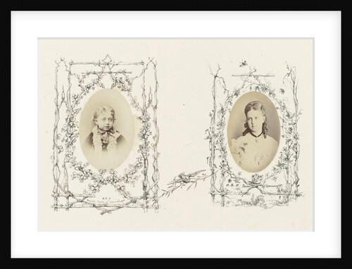 Portrait of Princess Mary of Edinburgh as a child, surrounded by drawings of flora around fencing by Anonymous