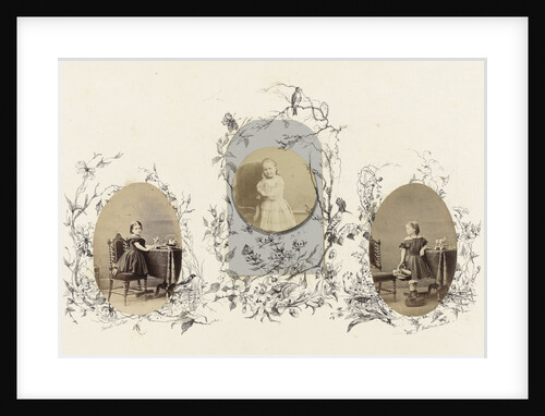 Portrait M.P.S. as a girl surrounded by flora drawing with birds by Anonymous